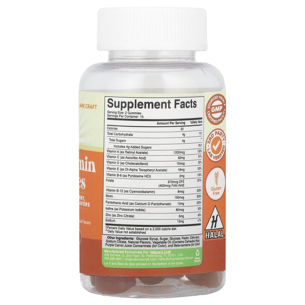 Nature'S Craft, Multivitamin Gummy Jelly, Orange, Cherry, Strawberry, 30 Gummies