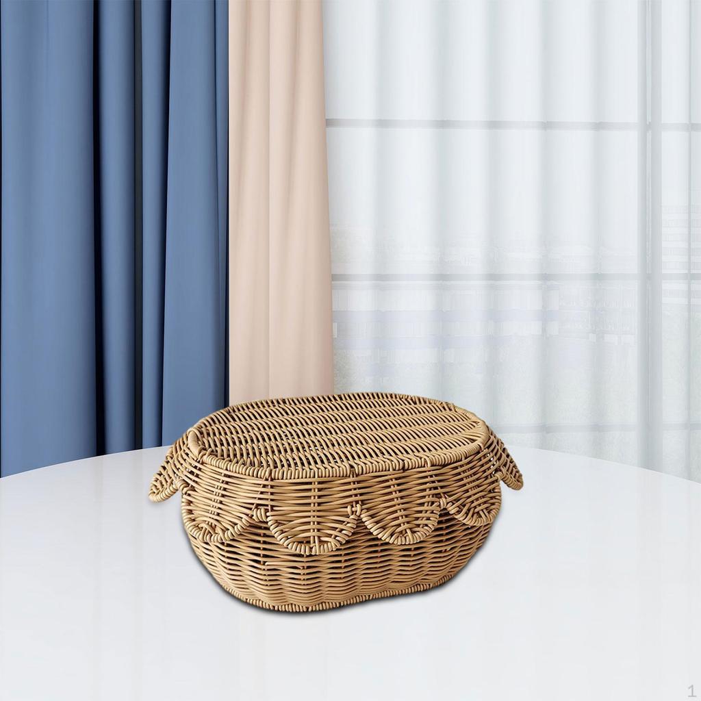 Плетеная корзина для хлеба, многофункциональная подставка для хранения закусок и печенья с крышкой