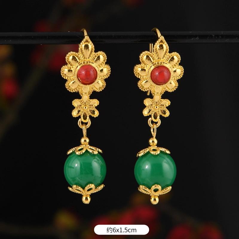 Сицзан несколько серег Непал золото тибетский стиль длинные серьги серьги тибетских женщин аксессуары для тибетской одежды