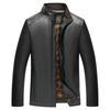 Новая мужская бархатная повседневная куртка из искусственной кожи с воротником-стойкой для людей среднего и пожилого возраста, кожаная куртка