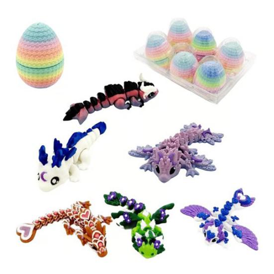 3D Printed Dragon Egg Colorful Egg with Dragon Inside Articulated Dragon Figurine Flexible Fidget Toy for Kids Easter Basket Stuffers