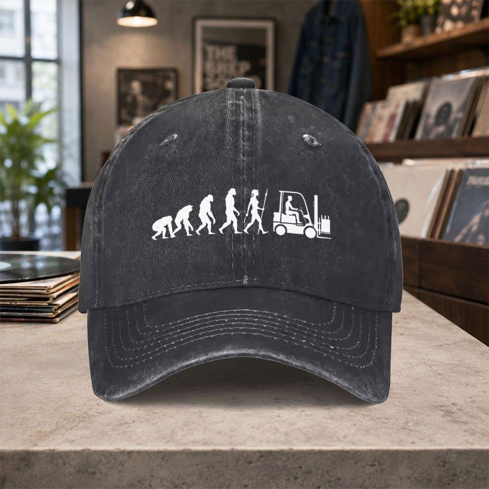 HuUnisex Evolution Forklift Washed Baseball Cap Unisex Adjustable Vintage Casual Hat for Outdoor Daily Wear