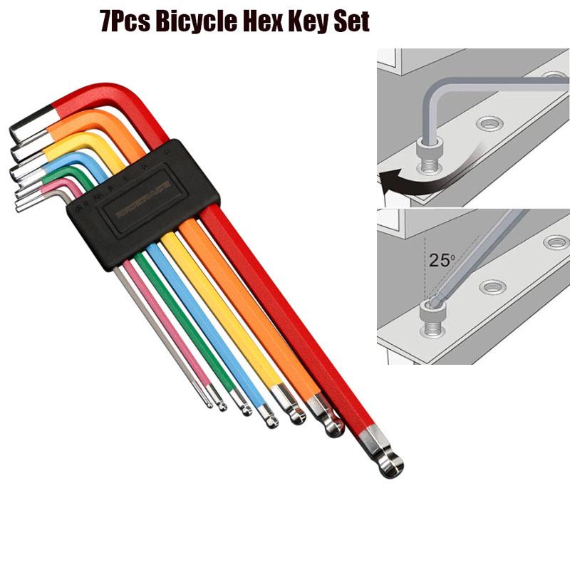7 шт. Набор цветных шестигранных ключей для велосипеда MTB Дорожный велосипед Набор инструментов для ремонта Сервисный ключ Шестигранный гаечный ключ Плоский Шаровой Открытый Ручные инструменты