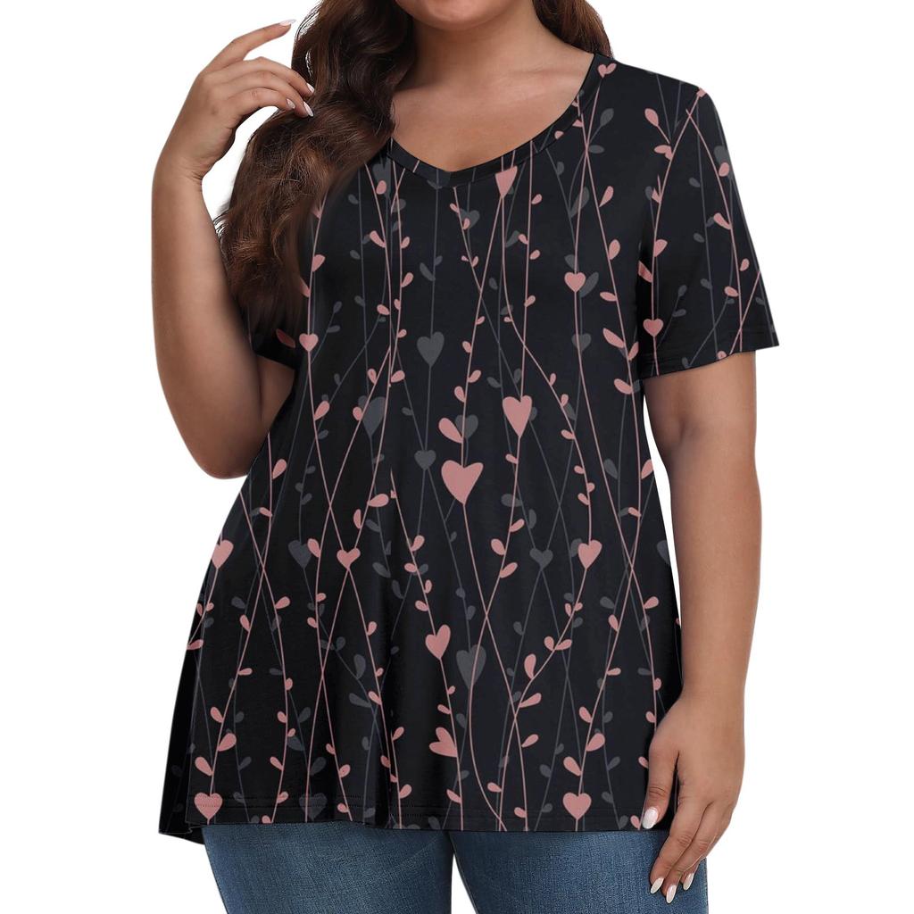 Womens Plus Size Tops Short  Shirts V Neck  Clothing 3D Prints Tops  T-Shirts