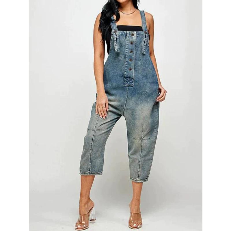Fashion and Casual One-piece Shoulder Strap Jeans for Women