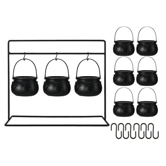 Хэллоуинский ведьминский котел на подставке Чаша для конфет на Хэллоуин Черный пластиковый держатель для конфет для украшения вечеринки на Хэллоуин