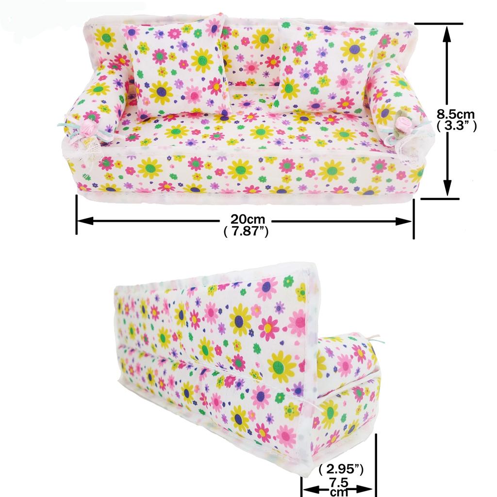 Мини-кукольный домик, мебель для семьи, спальни, HI-FI, ТВ-шкаф, цветочный диван + 2 подушки для кукол Барби, аксессуары(НЕТ КУКЛ)