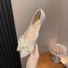 Pearl Single Shoes Pointed Flat Bottom Small Fragrant Wind 2025 New Summer Temperament Hollow Laden Shoes One Pedal Large Size Women's Shoes