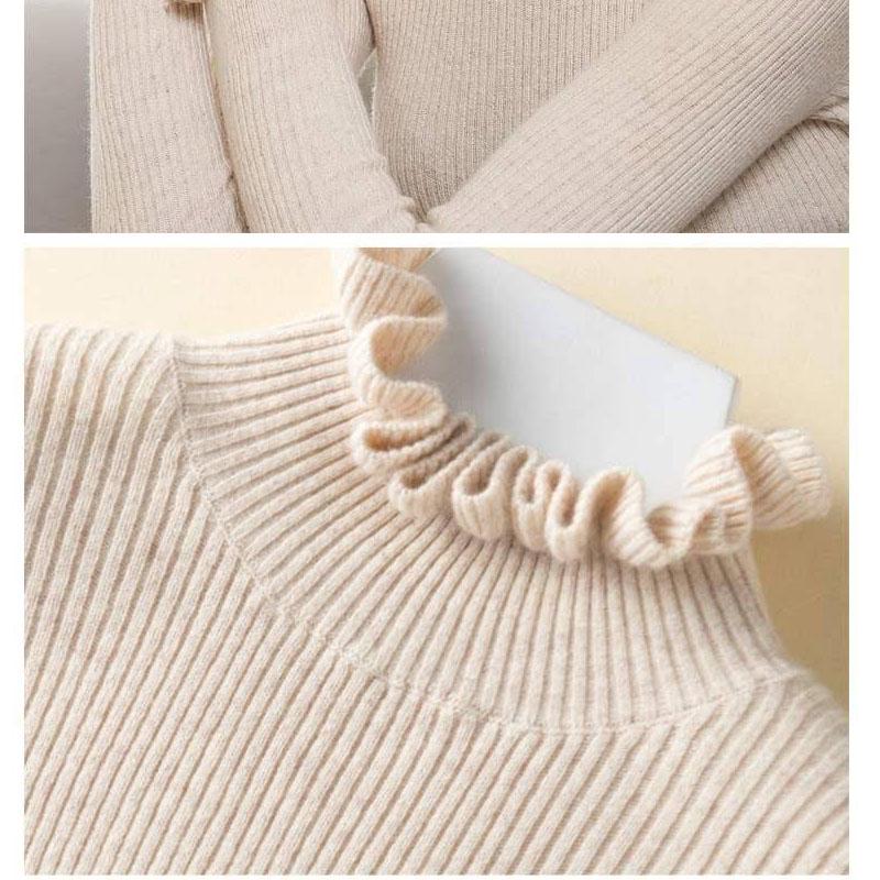 Осенне-зимний однотонный вязаный свитер с оборками и полувысоким воротом, внутренняя часть комплекта, нижняя часть рубашки