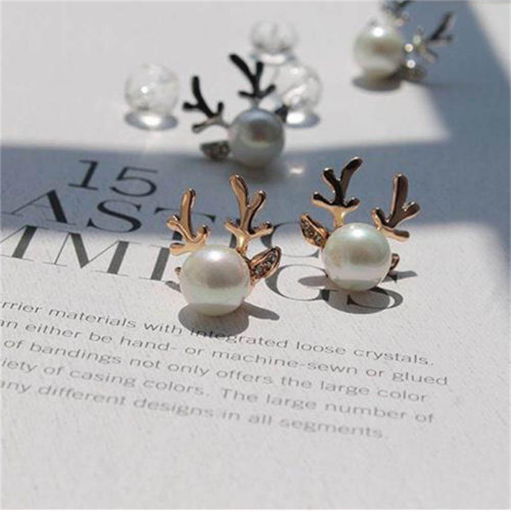 1 пара Аксессуары Вечеринка Рождественский подарок Жемчужные серьги-олени Рождественские украшения Серьги-гвоздики в виде северных оленей