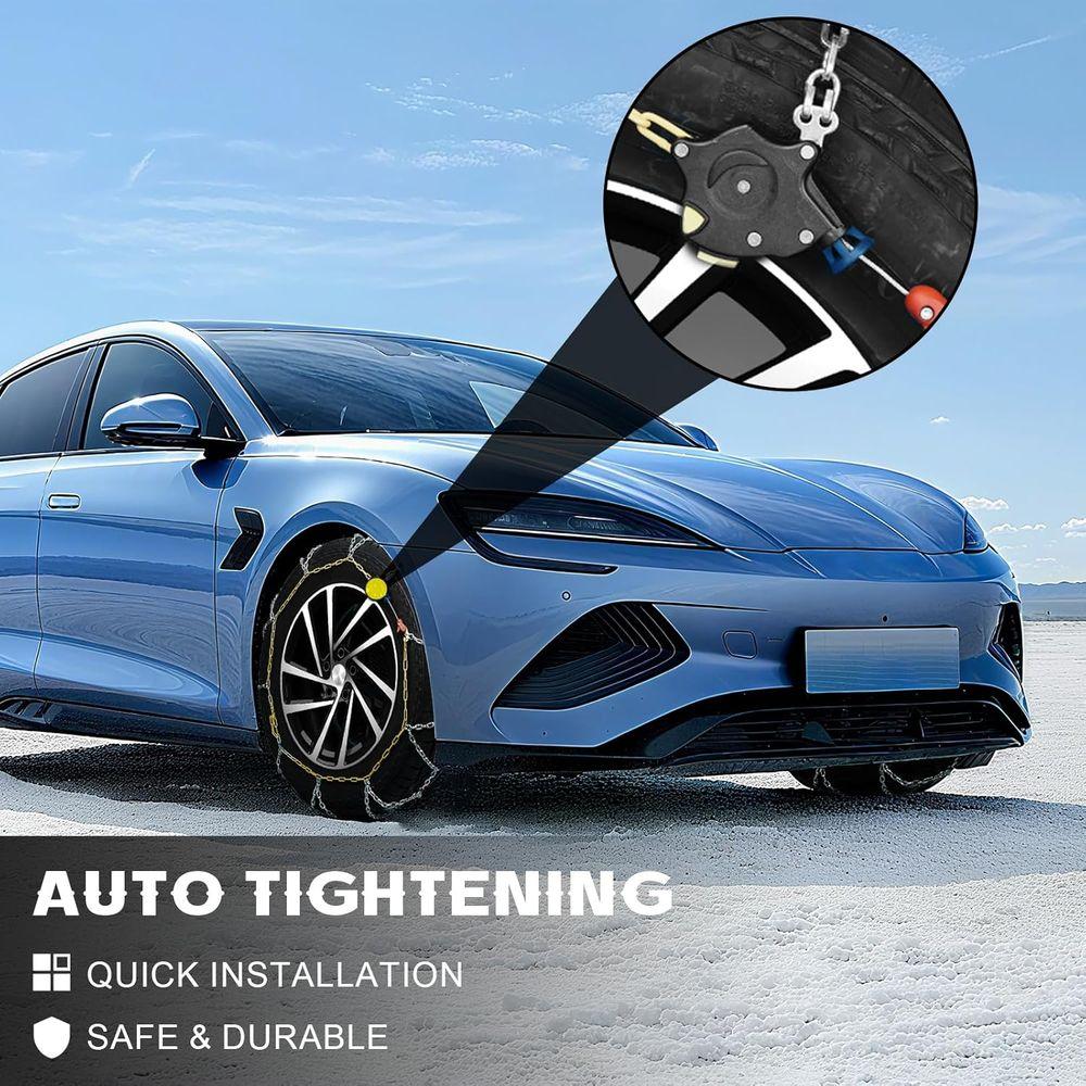 Auto Tightening Snow Chains for Car, SUV & Pickup Trucks – 1-Min Quick Install, Reusable Emergency Tire Chains for Snow & Ice Tr