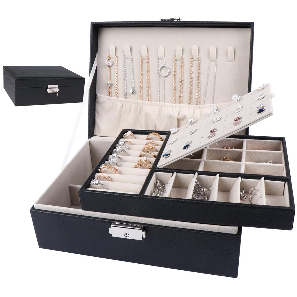 Pu Large Creative Jewelry Box For Women Girls, Double-Layer Lockable