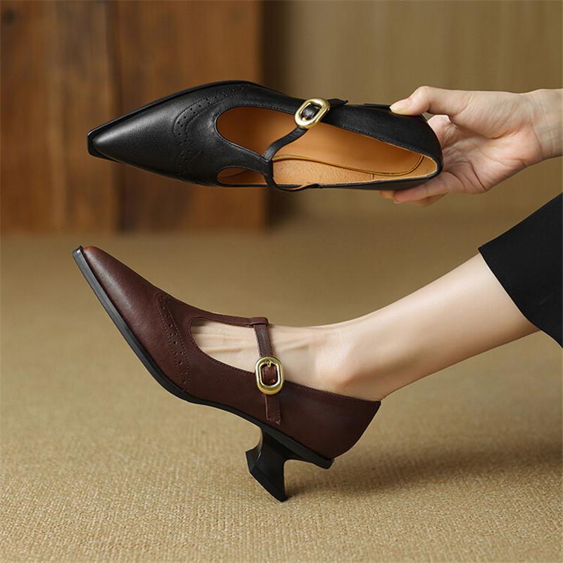 Мода НОВЫЕ Весенне-осенние Туфли из Натуральной Кожи Женские Модные Туфли с Острым Носком для Женщин Дизайн Брогов Женские Туфли-Лодочки Туфли Мэри Джейн