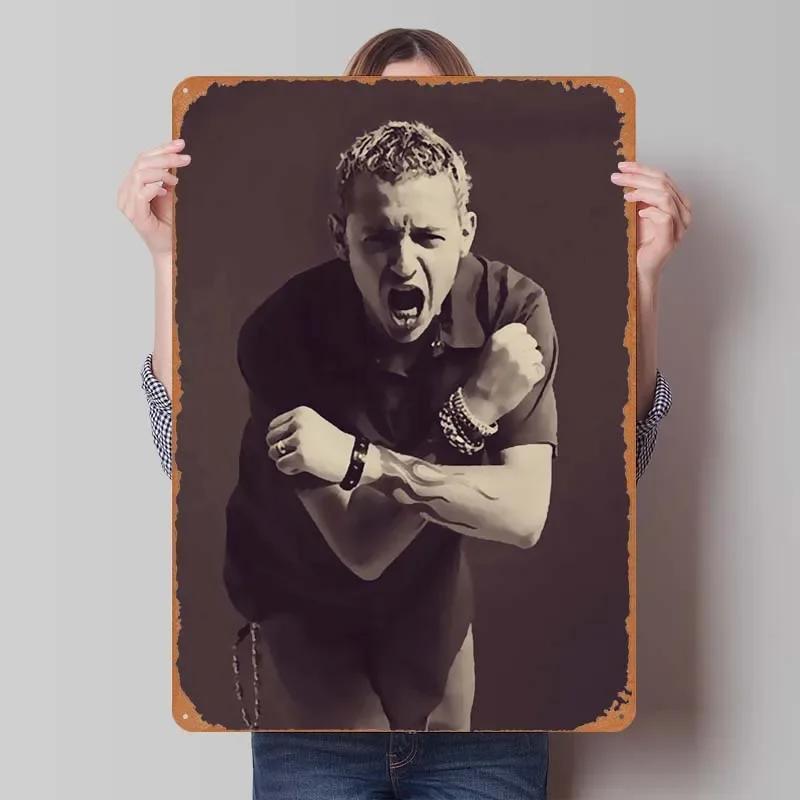 Metal Rock Chester Bennington Signs Music Posters Gaming Room Decoration Man Vintage Tinplate Sign For Wall Art Decoration Retro