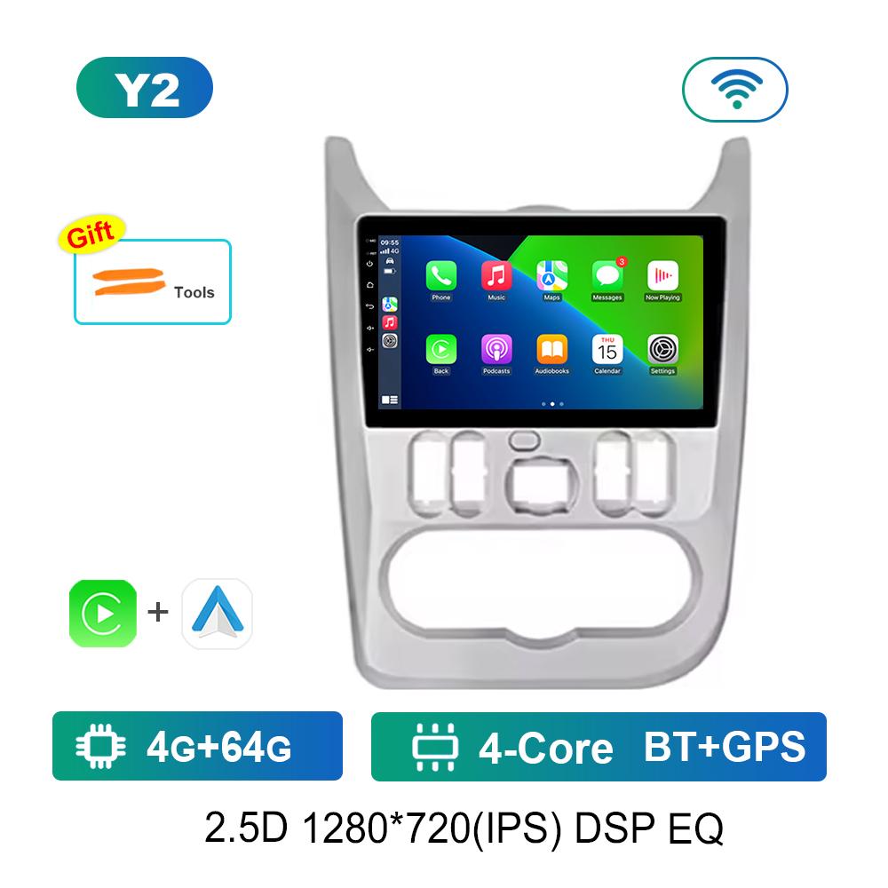 Автомобильный радиоприемник, мультимедийный проигрыватель для Renault Logan 1 Sandero 2009 - 2015 Android OS, беспроводная система Carplay, WiFi, головное устройство, GPS-навигация