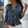 Lines Print Women Blouse Spring Autumn Femme Office Lady Button Up Turn Down Collar Shirts