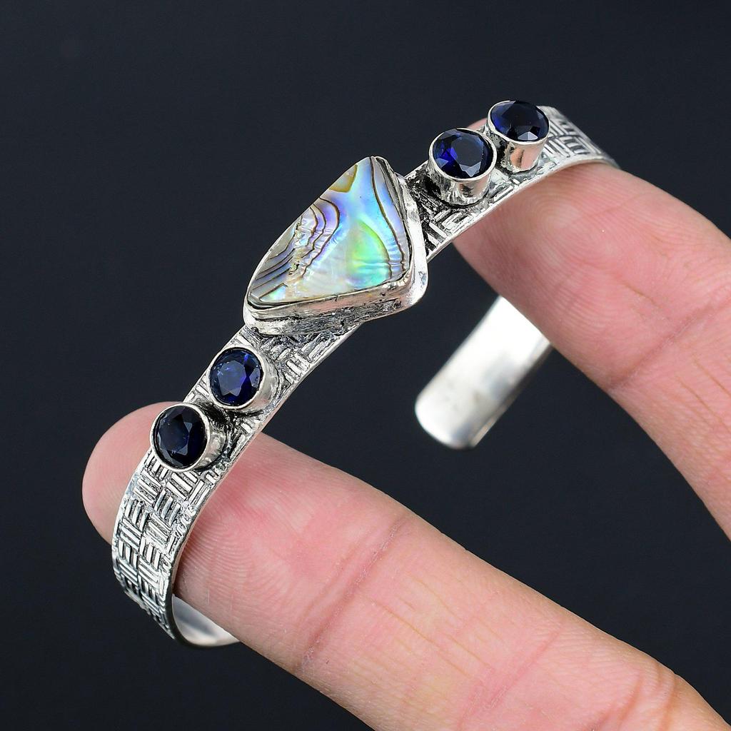 Распродажа ко Дню матери Браслет из стерлингового серебра 925 пробы с драгоценным камнем из раковины абалона и голубым топазом