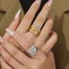 European-American Geometric Multi-Layer Diamond Ring, Hip-Hop Fashion, 18K Gold-Plated Stainless Steel Design
