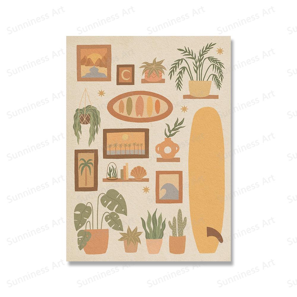 Wave Chaser Surf Girl Холст Картина Закат Пляжный Дом Прибрежные Растения Принты Скандинавские Плакаты для Серфинга Хижины Домашний Декор Фотографии