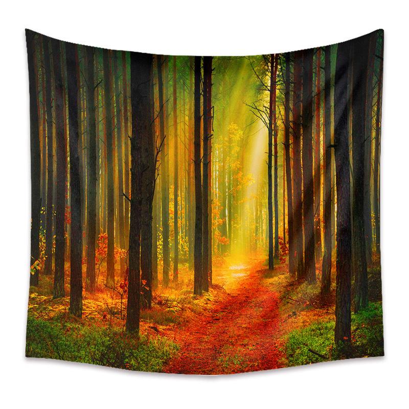Autumn Yellow Forest Stream Landscape Print Pattern Tapestry Home Living Room Bedroom Wall Decor Background Cloth