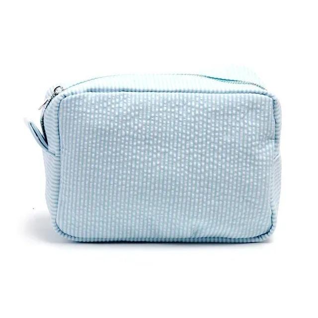 Personalized Seersucker Makeup Bag - Embroidered , Wash Bag, Wedding Bridesmaid Gift, Custom Toiletry Pouch