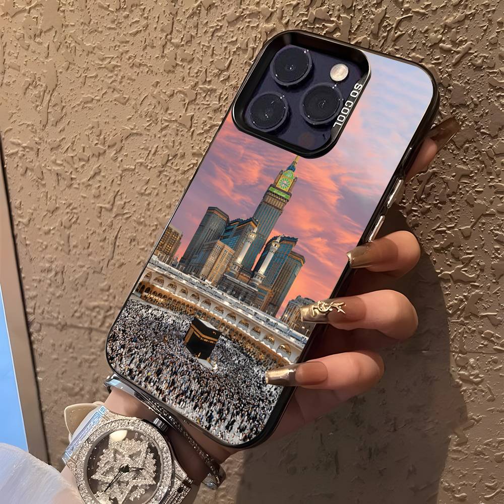 Чехол для iPhone 17,16,15,14,13,12,11,Mini,Pro,E,SE4,XS,MAX с изображением паломников в Мекке, Черный, Ударопрочный, Конфетный, Матовый