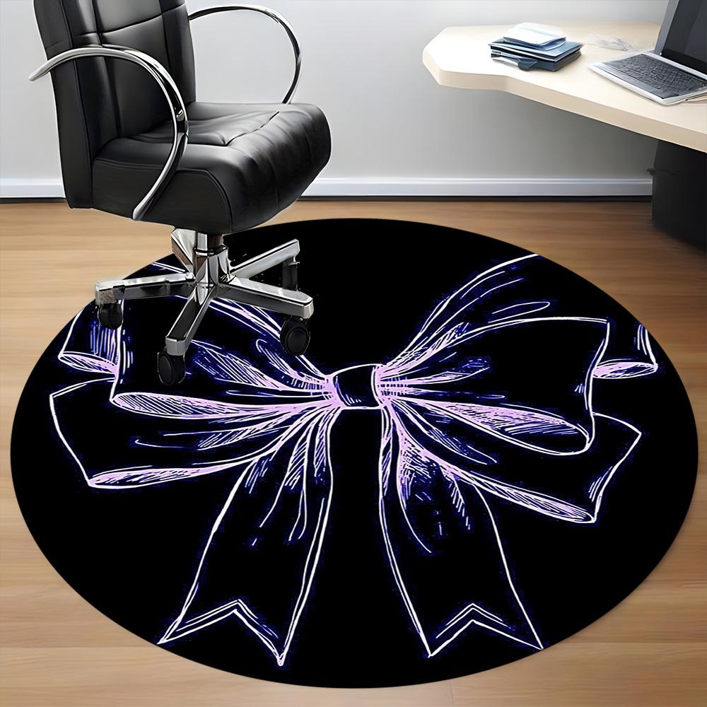 1pc Bow Ribbon Office Round Area Rug, Indoor Mat Suitable ForOffice, Under Office Chairs Bedroom Living Room Home Decor, Room Deco T102