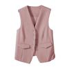 Women Suit Waistcoat Single-breasted V Neck Sleeveless Decorative Pockets Cardigan Formal Business Style Casual Office Wear Vest Spring Summer Clothes