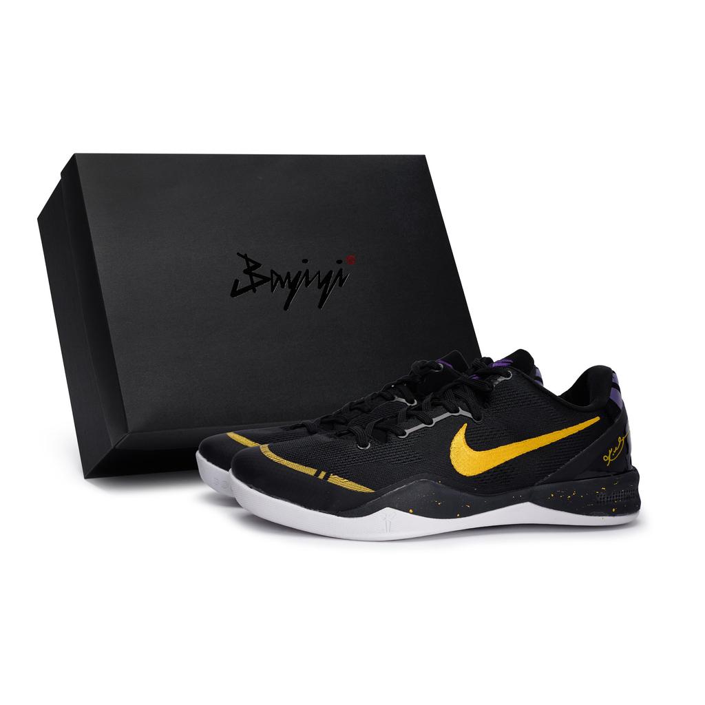 Nike Kobe 8 Нескользящие Устойчивые к истиранию Амортизирующие Низкие Баскетбольные кроссовки Унисекс Черный Золотой Фиолетовый HF9550-001(Team80-S-BOX)