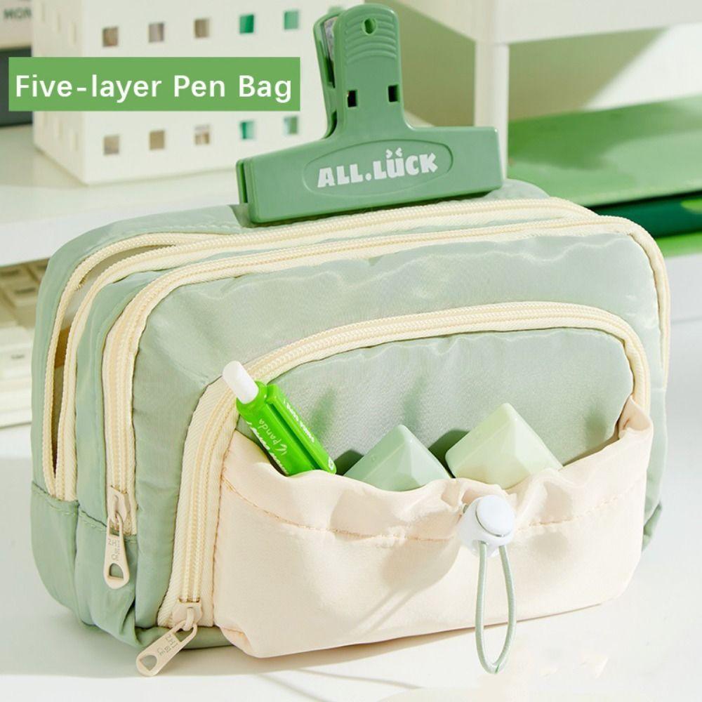 Five-Layer Pen Bag Large Capacity Stationery Organizer Fashion Pen Storage Bag Student