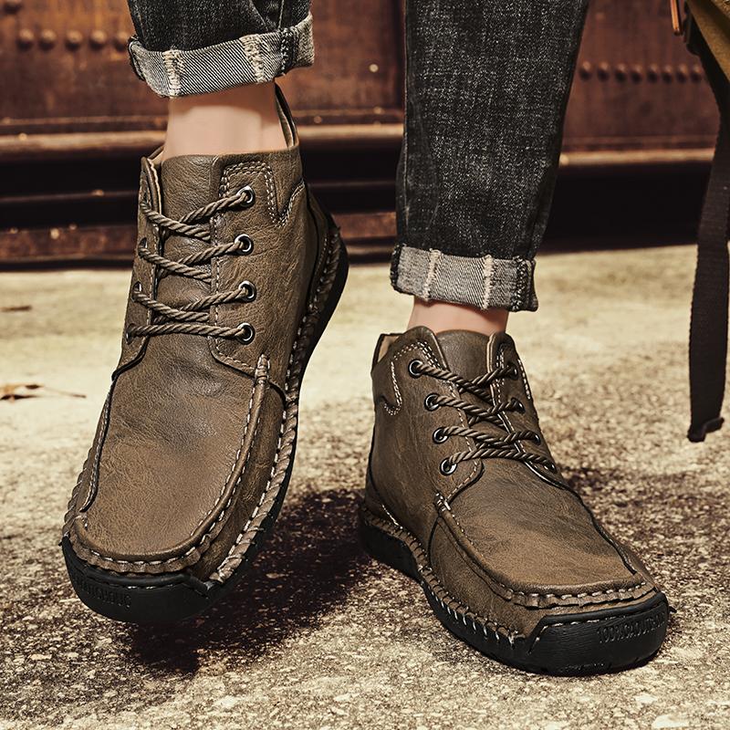 39-46 Мужская повседневная обувь среднего размера, уличная кожаная обувь, туфли большого размера на плоской подошве ручной работы