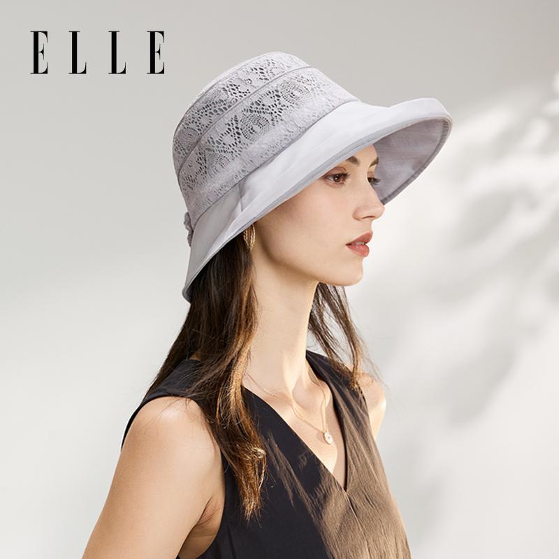 ELLE 100% mulberry silk real silk hat for children's summer sun protection and UV protection, lace large brimmed fisherman hat