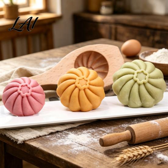 Handmade Bun Press Wooden Steamed Maker Mold Dough Pressing Tool for Buns Solid Kitchen Baking Gadget Wood Asian Dumpling Pastry Shaping And