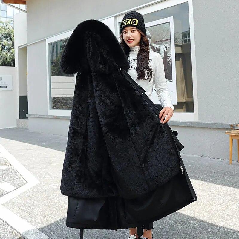 Женская зимняя куртка с капюшоном X-длинные толстые теплые парки с хлопковой подкладкой женские шерстяные подкладки съемные куртки больших размеров пальто