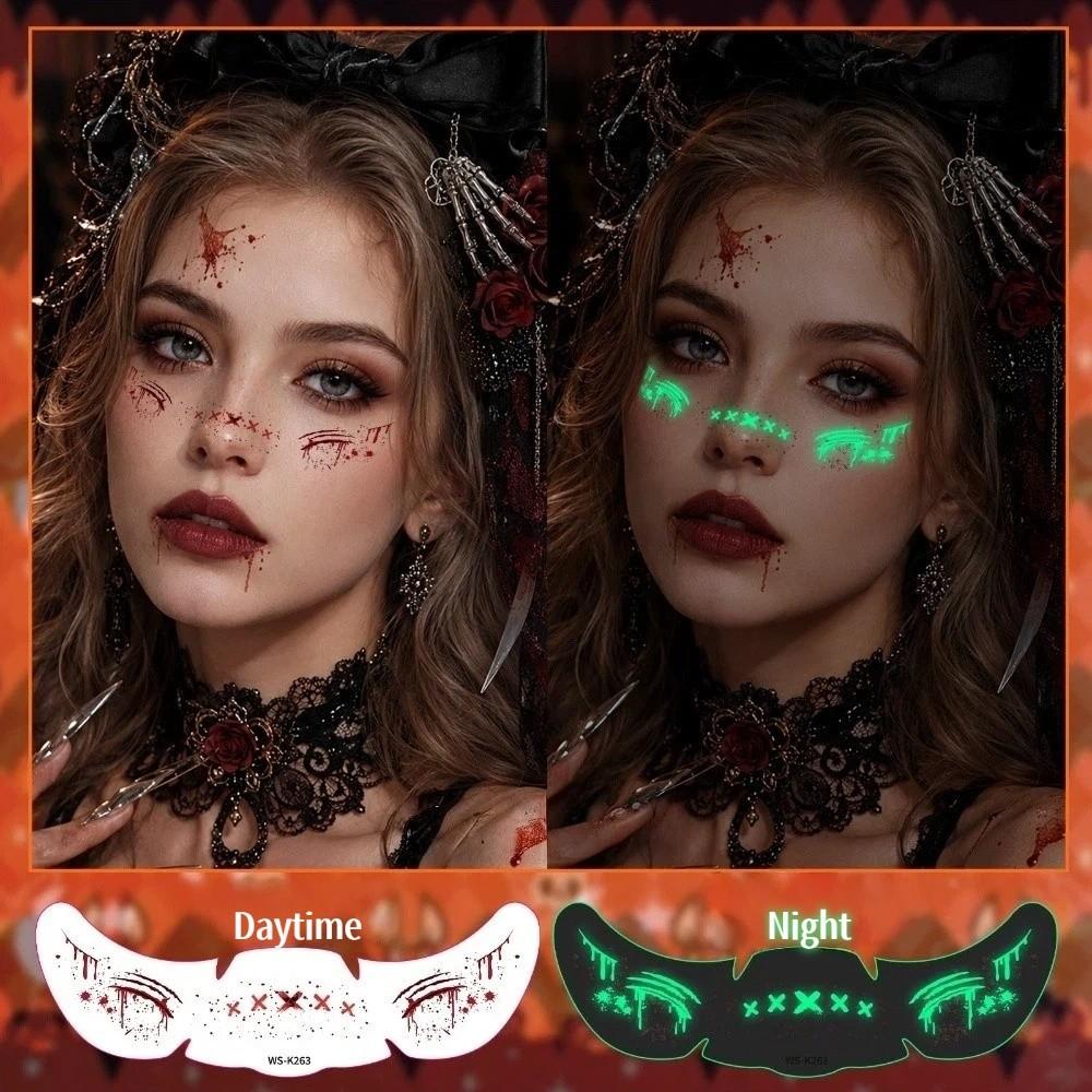 6 Sheets Body Art Fluorescence Halloween Makeup Stickers Freckle Tatto Stickers Adults Children Use
