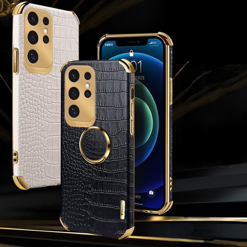 Роскошный чехол для телефона из кожи с узором под крокодила для Samsung Galaxy S24 FE S23 S22 S21 Ultra Plus FE Note 20 9 8 Задняя крышка с кольцом