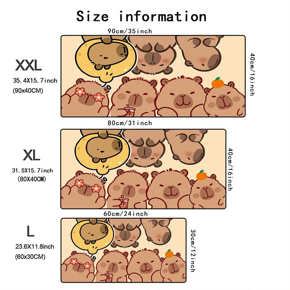 XXL Large Cute Capybara Mouse Pad Kawaii Cartoon Design Non-Slip Rubber Base 900X400 desk mat Gaming Office Keyboard Accessories