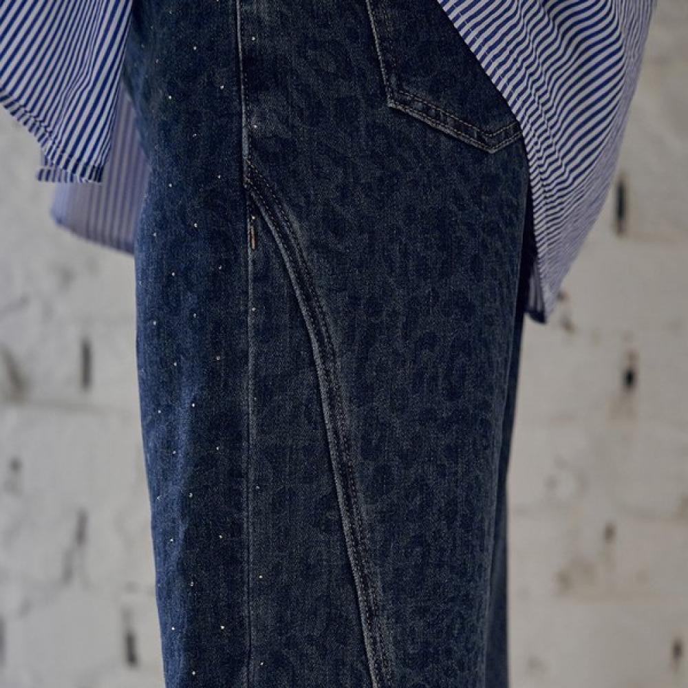 Maxza Cubic Leopard Wide Dark Blue Denim Pants Ze03ql003na