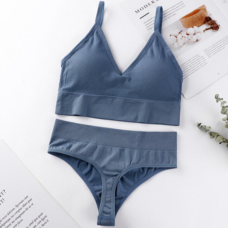 2Pcs Underwear Set Bra Set Women Panties Sexy G-String Seamless Bralette Female Wire Free Bra Sexy Panty Set Lingerie Soft Tank Crop Top Sleeping Bra