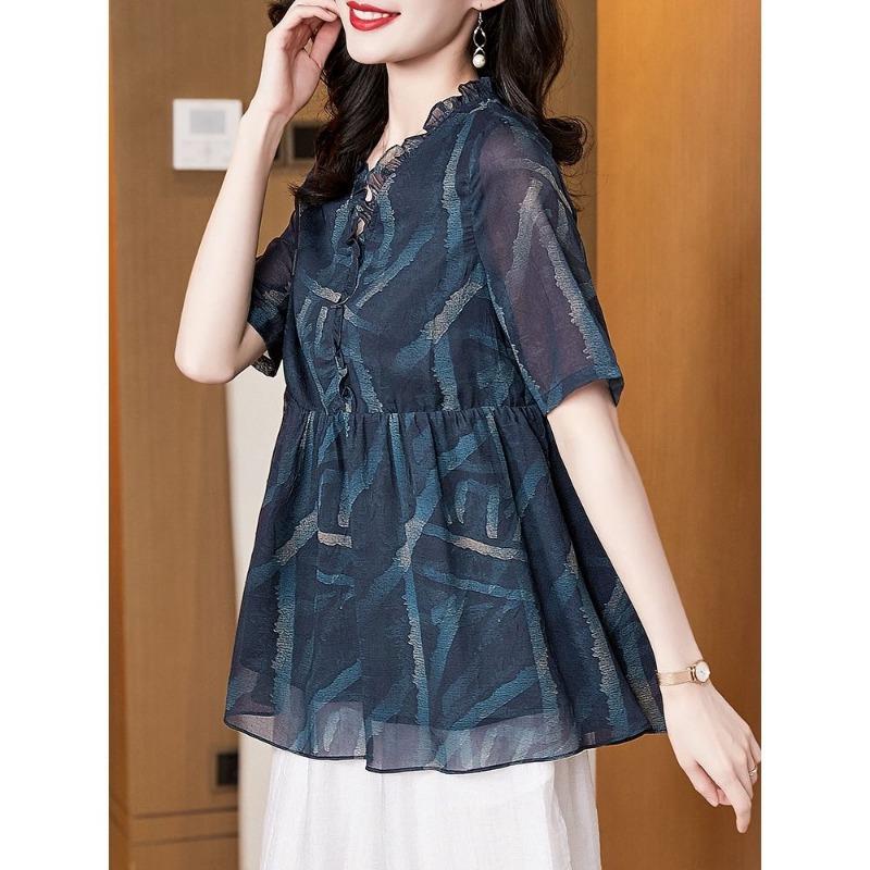 Женская шифоновая рубашка с коротким рукавом новая летняя мода простая маленькая рубашка свободный топ