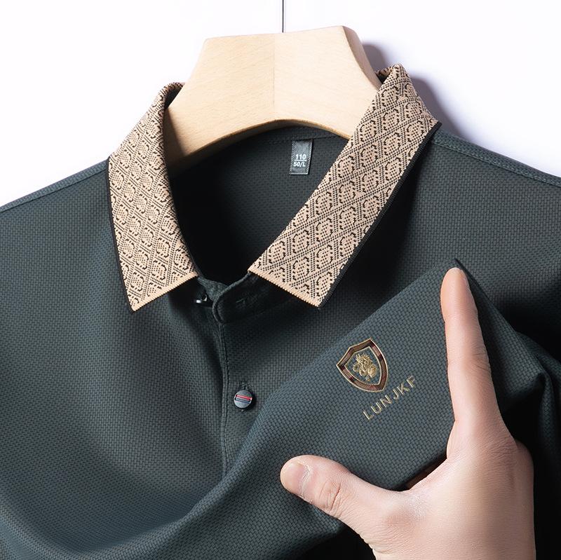 Мужская футболка Spot с короткими рукавами, повседневная рубашка поло с вышитыми лацканами, средняя мужская одежда с короткими рукавами и прорезным воротником