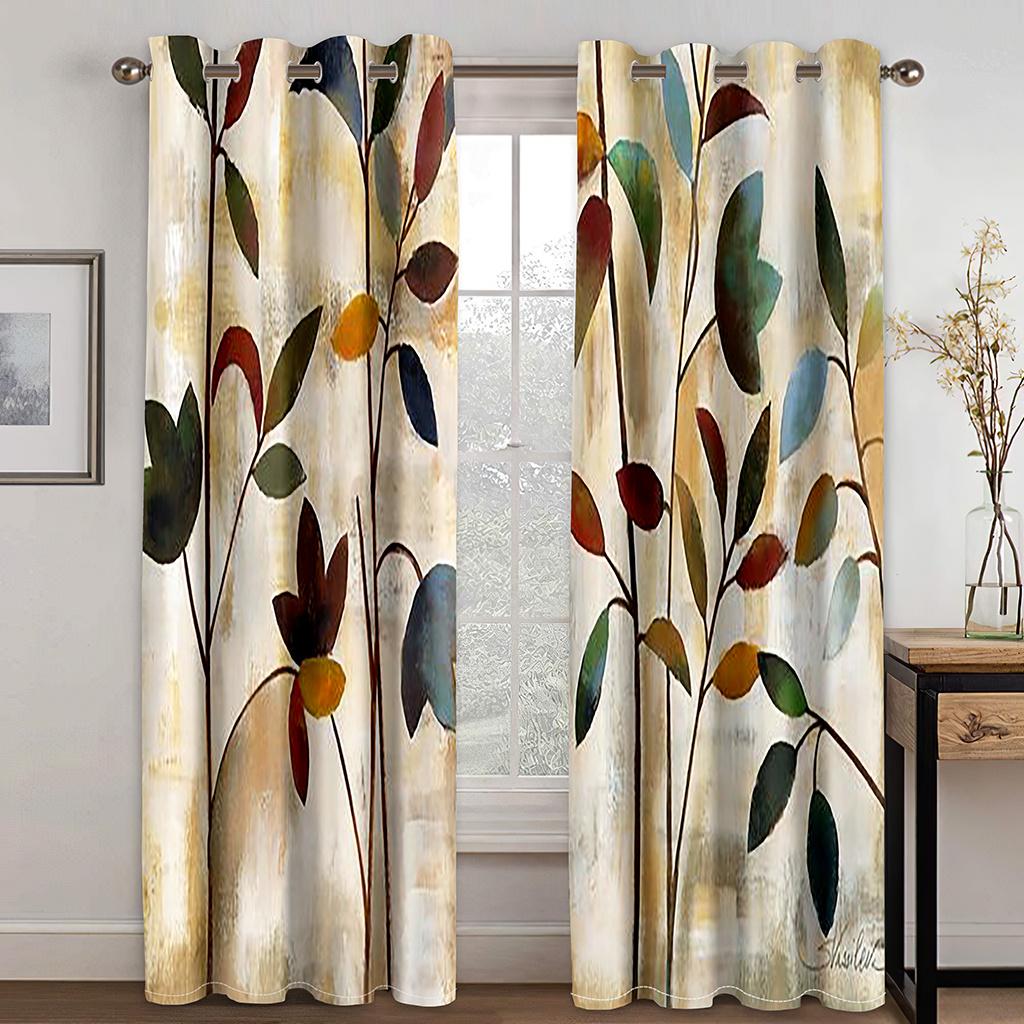 Retro Style Leaves And Flowers Series Sunshade Curtains Living Room Bedroom Home Decoration Digital Printing Custom Thin Curtain