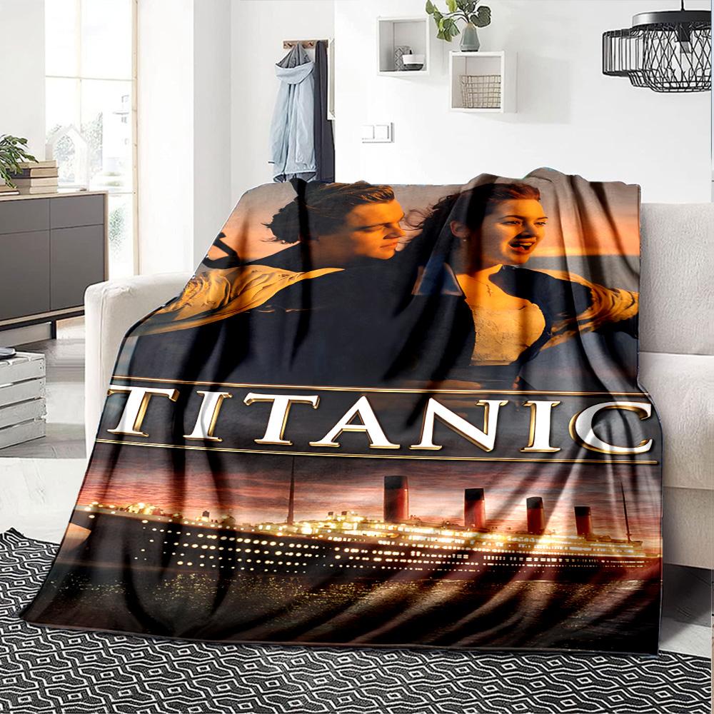 Classic Titanic Movie Poster Flannel Blanket Super Soft Warm Cozy Blanket for Sofa Bed Office Travel All‑Season Home Decor Gift