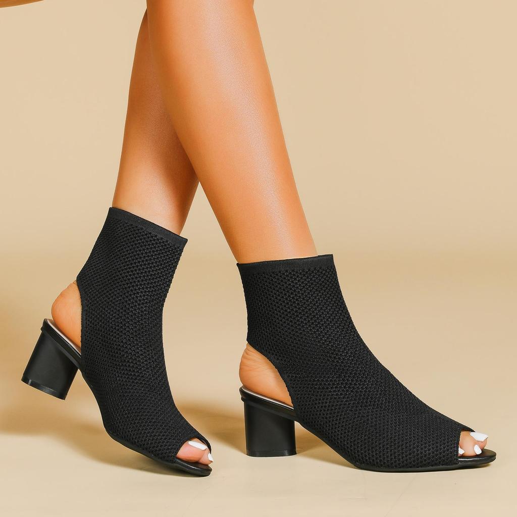 Осень-зима Большие размеры женские вязаные короткие сапоги-трубы повседневные удобные грубые каблуки с острым носком и толстым каблуком 34-43