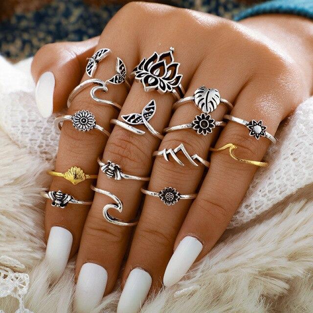 Rings for Women Stainless Steel Jewelry Fidget Ring Set Schmuck Sets Bague Femme Bohemian Bague Couple Accessories Anelli