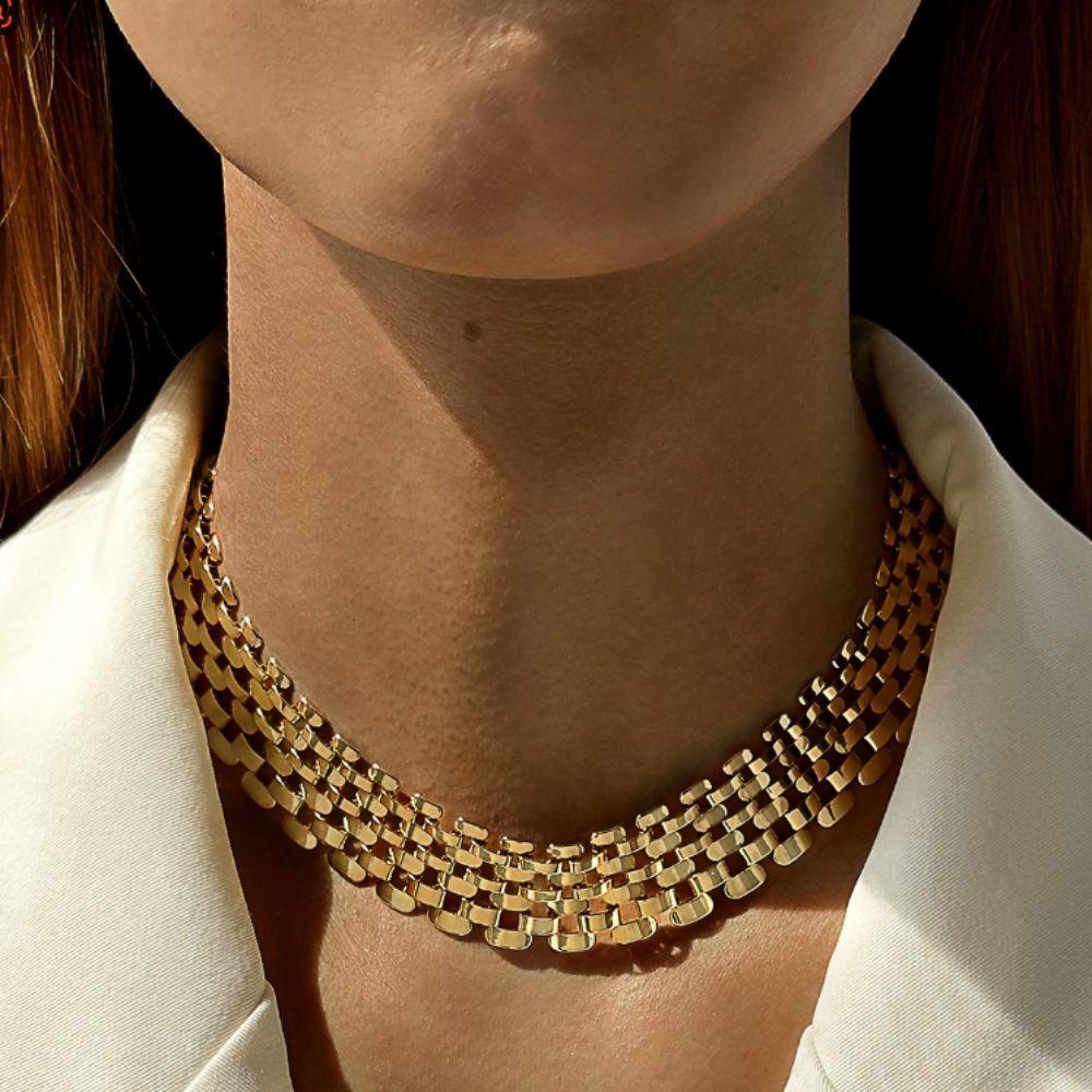 Mesh Design Exaggerated Cuban Chunky Chain Hollow Clavicle Chain Jewelry Hip Hop Necklace Summer