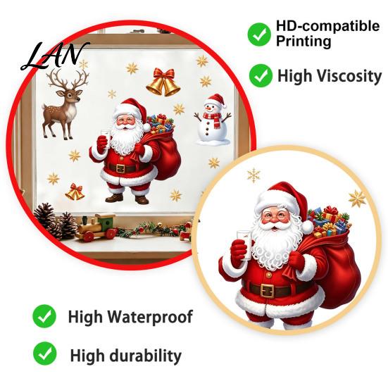 Festival Glass Clings Christmas Window Static Clings, PVC Santa Claus Snowman And Elk Removable Stickers Decals, Waterproof Reusable for Store
