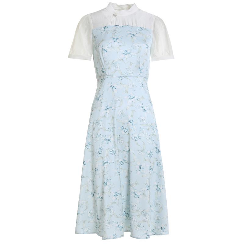 Age reducing new Chinese style buckle improved cheongsam 2024 summer style temperament splicing design sense floral dress