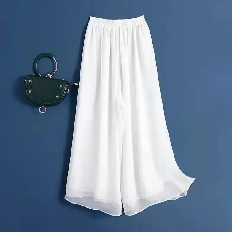 Wideleg Pants Women Doublelayered Wtempo Flowy Swing Pants Versatile Highrise Trousers Loose Cropped Chiffon Pants