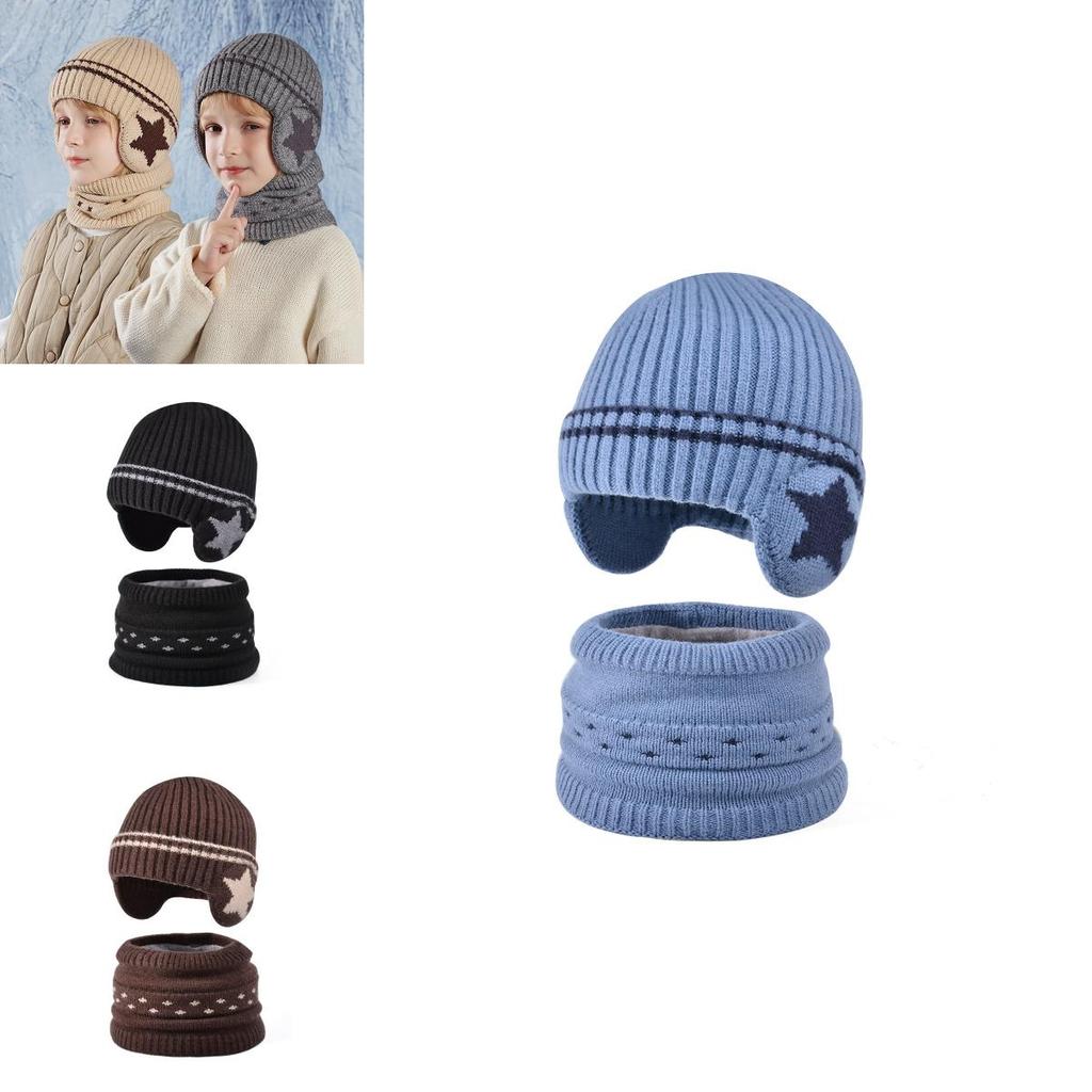 Childrens Knitted Beanie And Neck Gaiter Set With Fleece For Winter Cold Protection